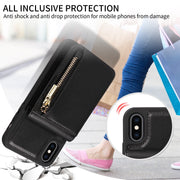 For iPhone XS Max Crossbody Lanyard Zipper Wallet Leather Phone Case(Black)