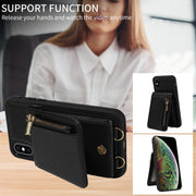 For iPhone XS Max Crossbody Lanyard Zipper Wallet Leather Phone Case(Black)