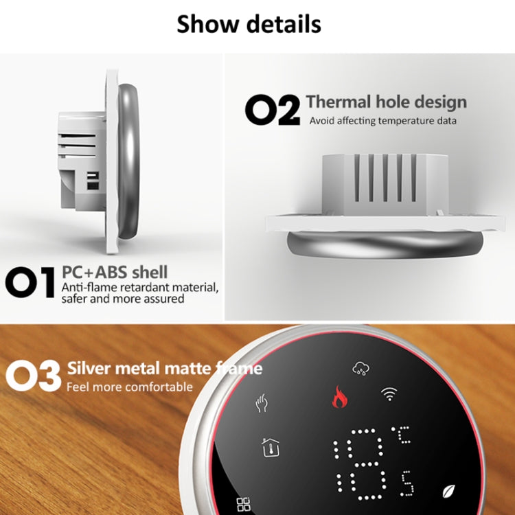 BHT-6001GCLW 95-240V AC 5A Smart Round Thermostat Boiler Heating LED Thermostat With WiFi(White)