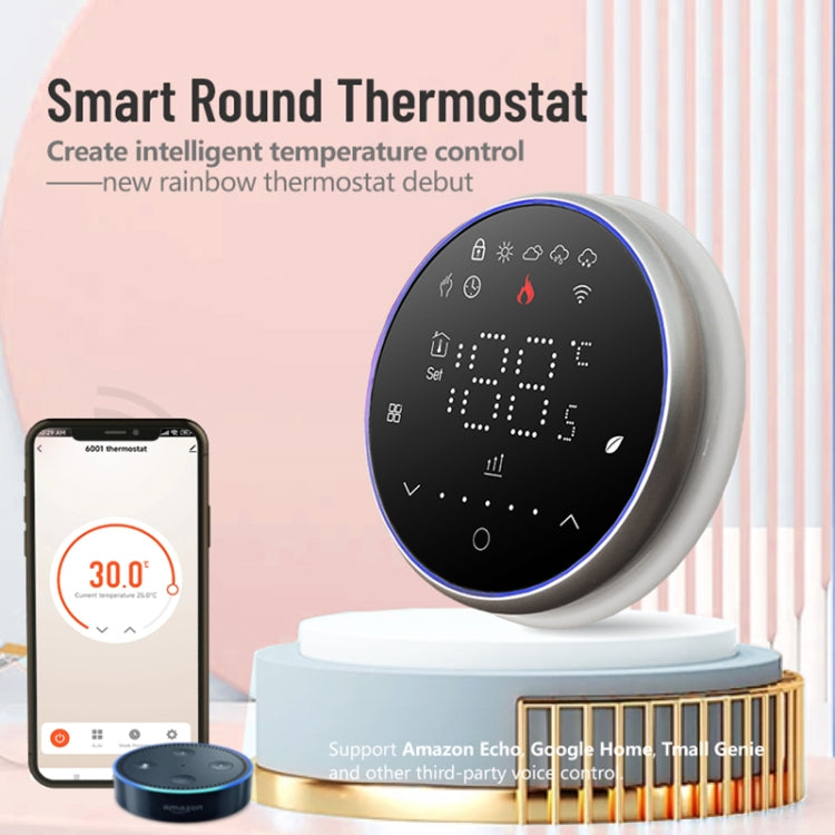 BHT-6001GCLW 95-240V AC 5A Smart Round Thermostat Boiler Heating LED Thermostat With WiFi(White)