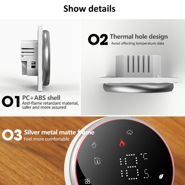 BHT-6001GCL 95-240V AC 5A Smart Round Thermostat Boiler Heating LED Thermostat Without WiFi(Black)