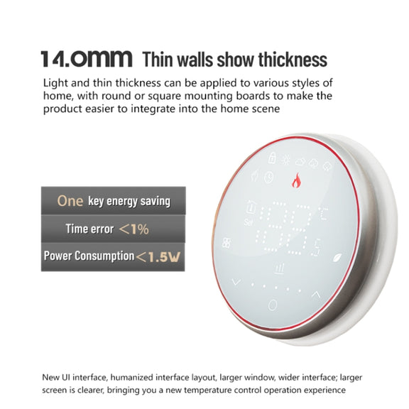 BHT-6001GCL 95-240V AC 5A Smart Round Thermostat Boiler Heating LED Thermostat Without WiFi(White)