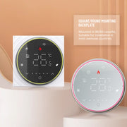 BHT-6001GCL 95-240V AC 5A Smart Round Thermostat Boiler Heating LED Thermostat Without WiFi(White)