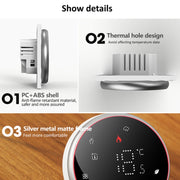 BHT-6001GCL 95-240V AC 5A Smart Round Thermostat Boiler Heating LED Thermostat Without WiFi(White)
