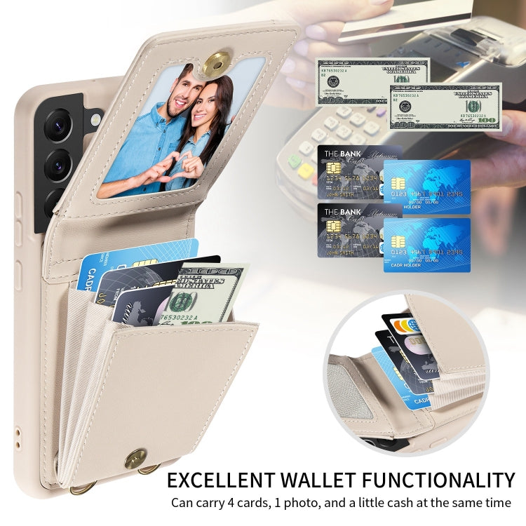 For Samsung Galaxy S21+ 5G Crossbody Lanyard Zipper Wallet Leather Phone Case(Beige)