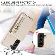 For Samsung Galaxy S21+ 5G Crossbody Lanyard Zipper Wallet Leather Phone Case(Beige)