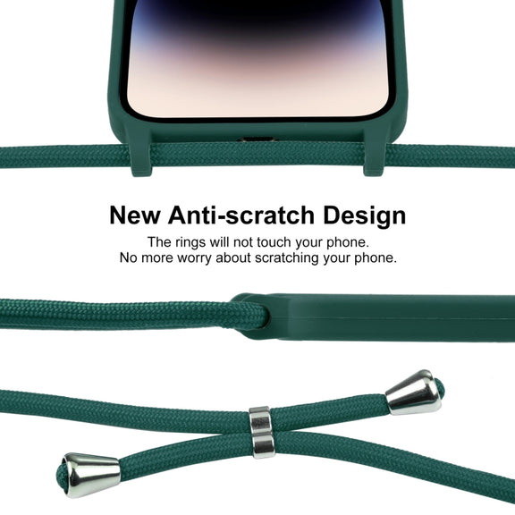 For iPhone 15 Pro Crossbody Lanyard Liquid Silicone Case(Pine Needle Green)