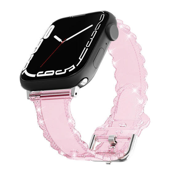 For Apple Watch 6 44mm Diamond Texture Lace Clear TPU Watch Band(Pink)