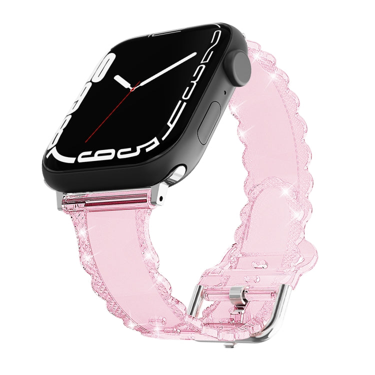 For Apple Watch 3 42mm Diamond Texture Lace Clear TPU Watch Band(Pink)