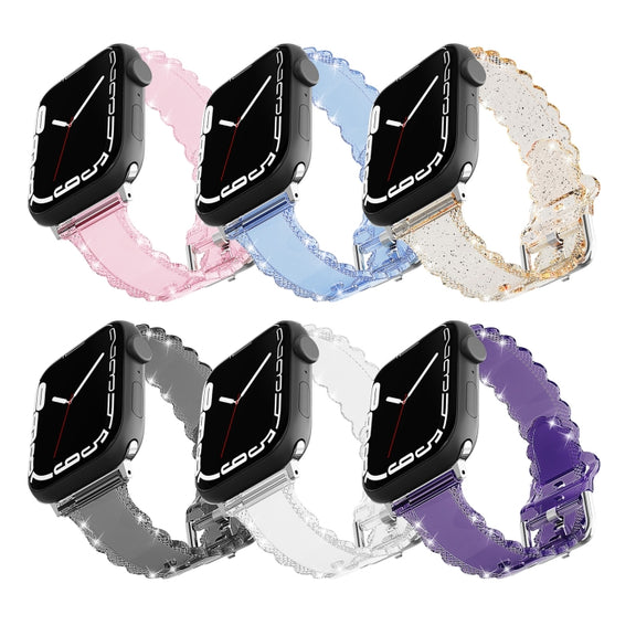 For Apple Watch 3 38mm Diamond Texture Lace Clear TPU Watch Band(Purple)