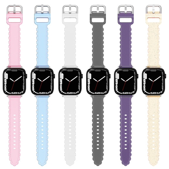 For Apple Watch 2 38mm Diamond Texture Lace Clear TPU Watch Band(Pink)
