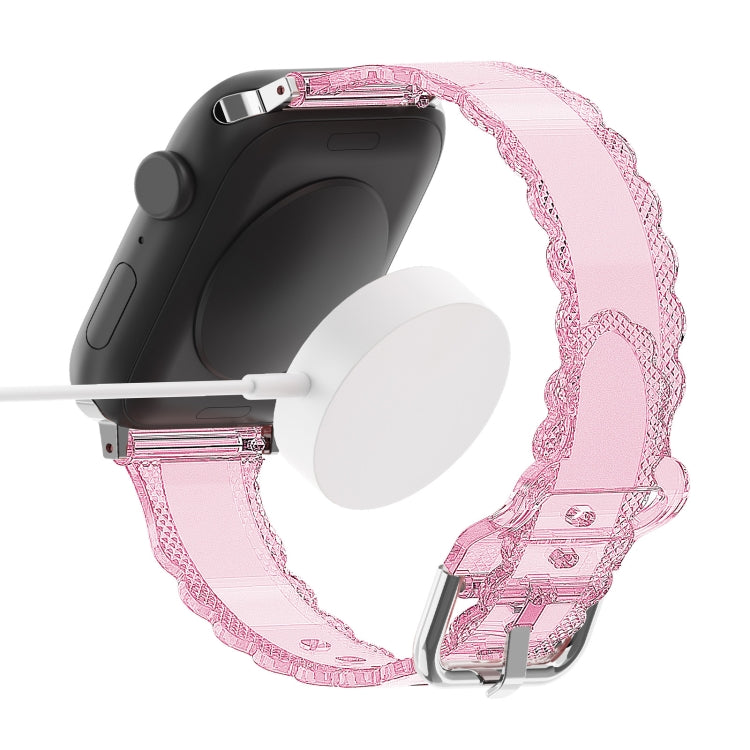 For Apple Watch 42mm Diamond Texture Lace Clear TPU Watch Band(Purple)