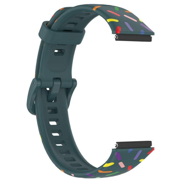 For Huawei Band 7 Sports Rainbow Dots Silicone Watch Band(Dark Green)