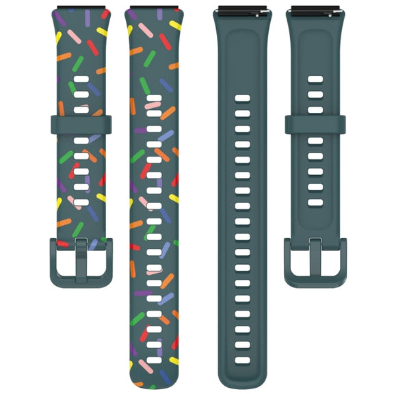 For Huawei Band 7 Sports Rainbow Dots Silicone Watch Band(Dark Green)