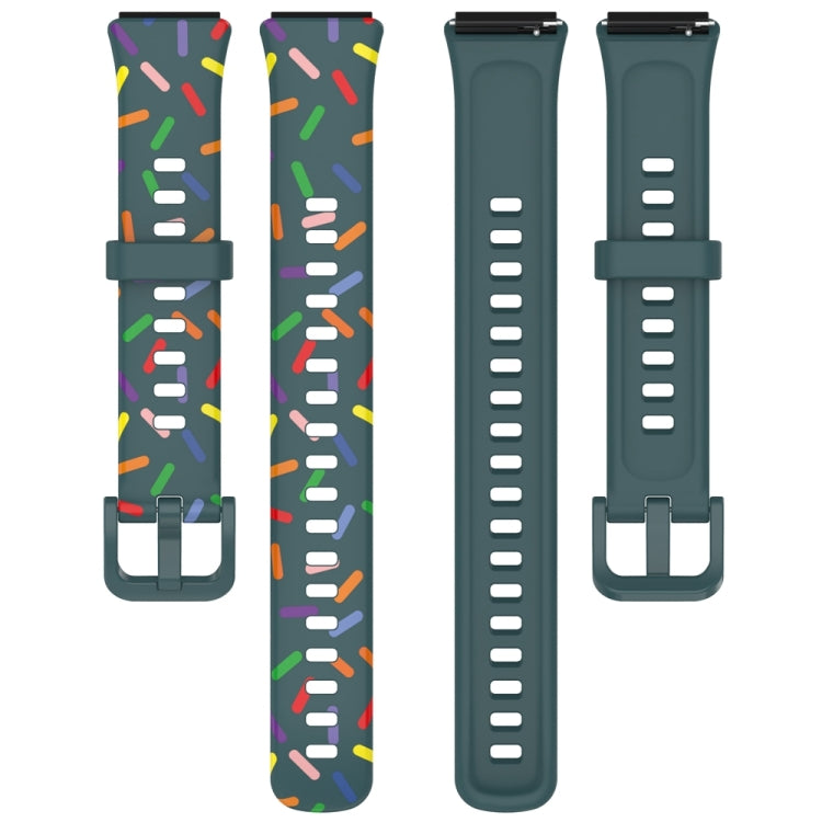 For Huawei Band 7 Sports Rainbow Dots Silicone Watch Band(Dark Green)