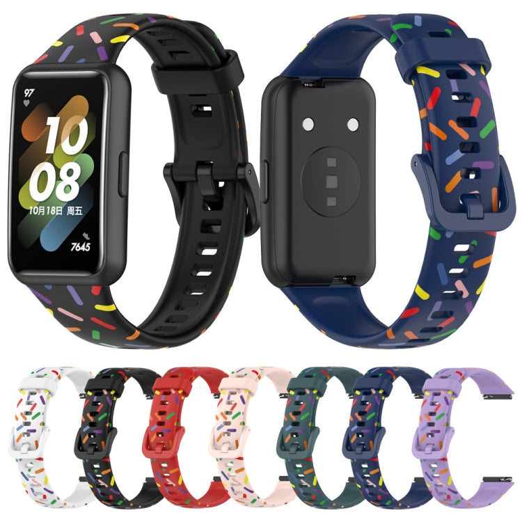 For Huawei Band 7 Sports Rainbow Dots Silicone Watch Band(Dark Green)