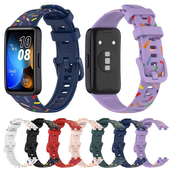 For Huawei Band 8 Sports Rainbow Dots Silicone Watch Band(White)