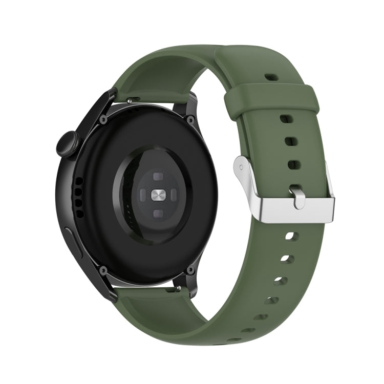 For Huawei Watch 4 / Watch 4 Pro Solid Color Silicone Stainless Steel Silver Buckle Watch Band(Dark Green)