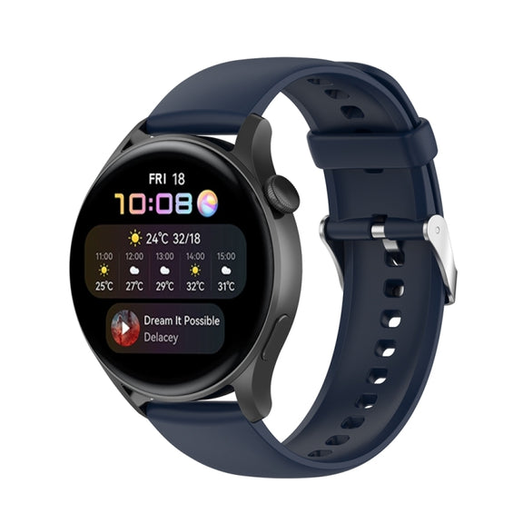 For Huawei Watch 4 / Watch 4 Pro Solid Color Silicone Stainless Steel Silver Buckle Watch Band(Navy Blue)