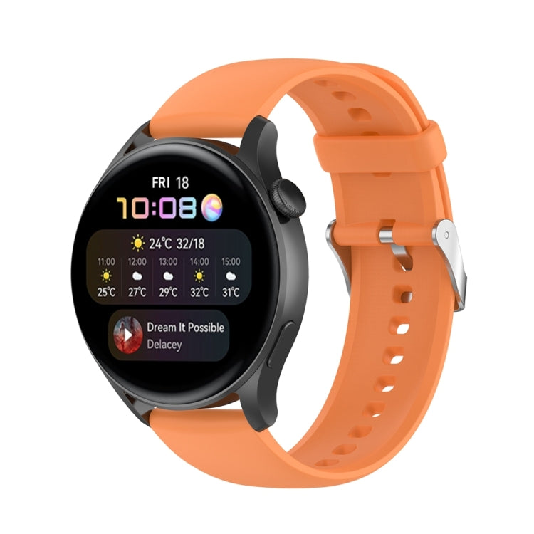 For Huawei Watch 4 / Watch 4 Pro Solid Color Silicone Stainless Steel Silver Buckle Watch Band(Orange)