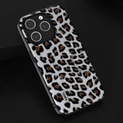 For iPhone 15 Pro Max ABEEL Black Edge Leopard Phone Case(Silver Leopard)