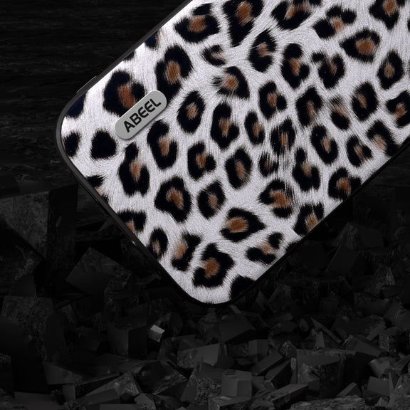 For iPhone 15 Pro Max ABEEL Black Edge Leopard Phone Case(Silver Leopard)
