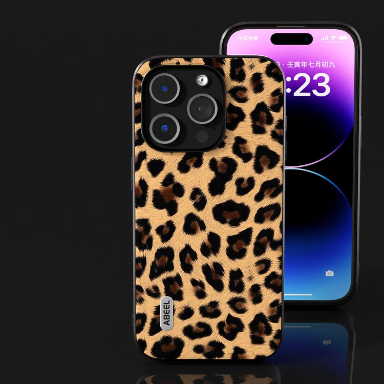 For iPhone 15 Pro ABEEL Black Edge Leopard Phone Case(Leopard Print)