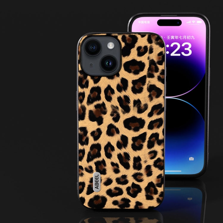 For iPhone 15 Plus ABEEL Black Edge Leopard Phone Case(Leopard Print)