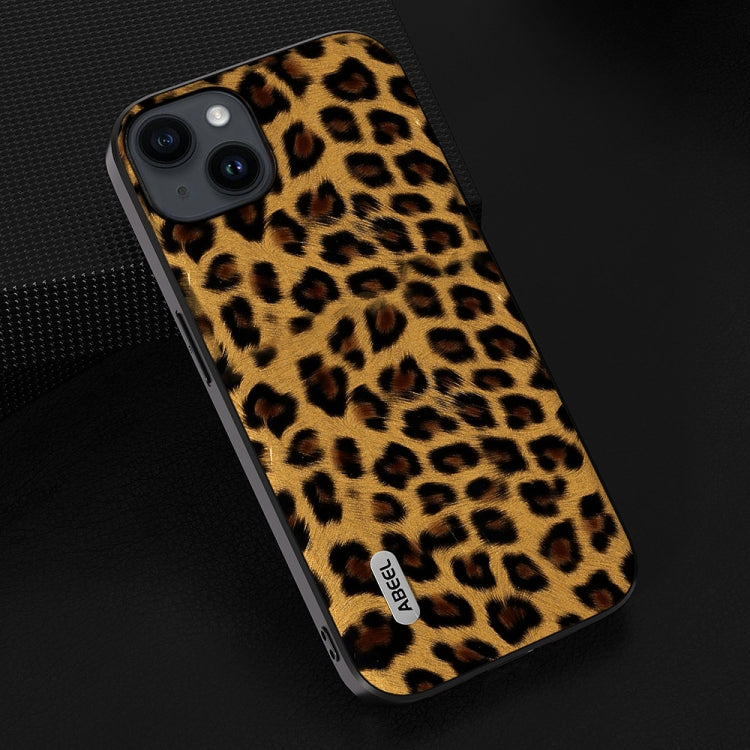 For iPhone 15 ABEEL Black Edge Leopard Phone Case(Golden Leopard)