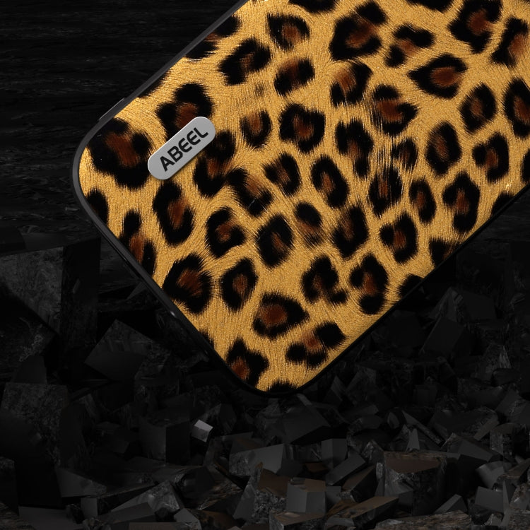 For iPhone 15 ABEEL Black Edge Leopard Phone Case(Golden Leopard)