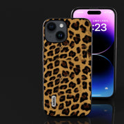 For iPhone 15 ABEEL Black Edge Leopard Phone Case(Golden Leopard)