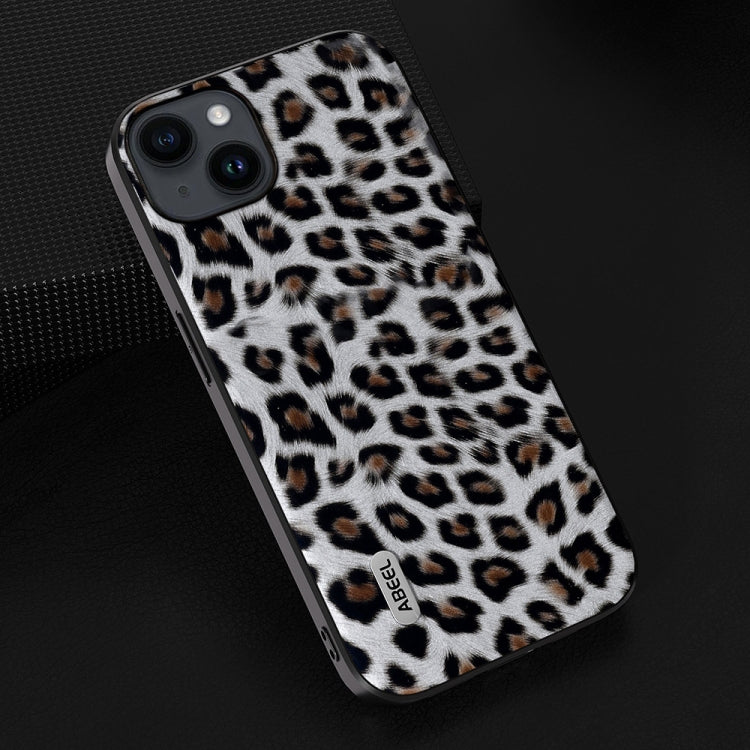 For iPhone 14 Plus ABEEL Black Edge Leopard Phone Case(Silver Leopard)