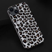 For iPhone 14 Plus ABEEL Black Edge Leopard Phone Case(Silver Leopard)