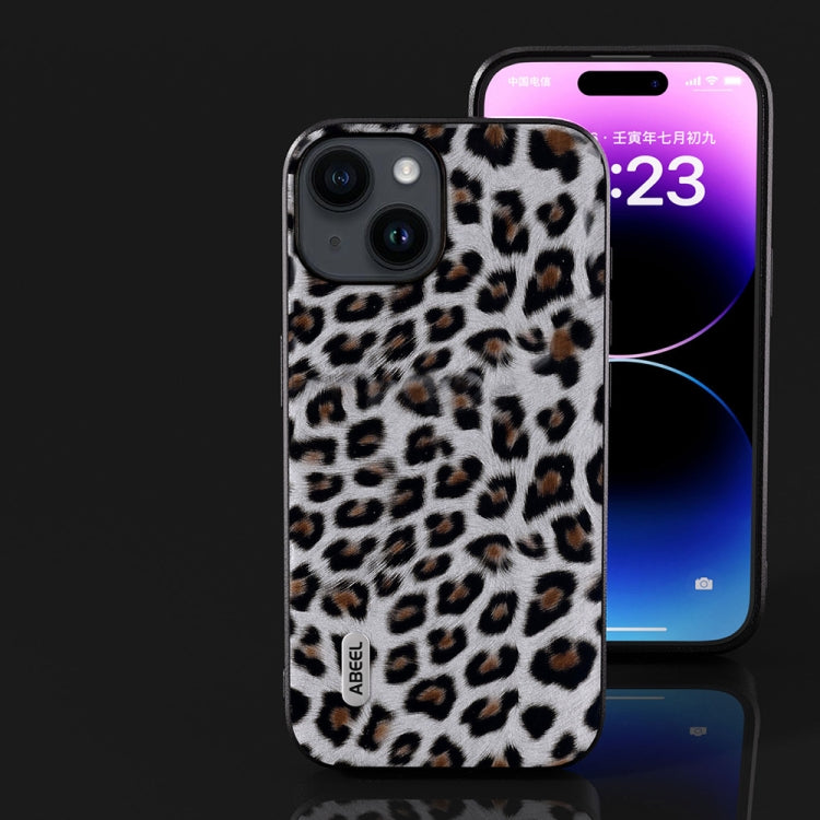 For iPhone 14 Plus ABEEL Black Edge Leopard Phone Case(Silver Leopard)