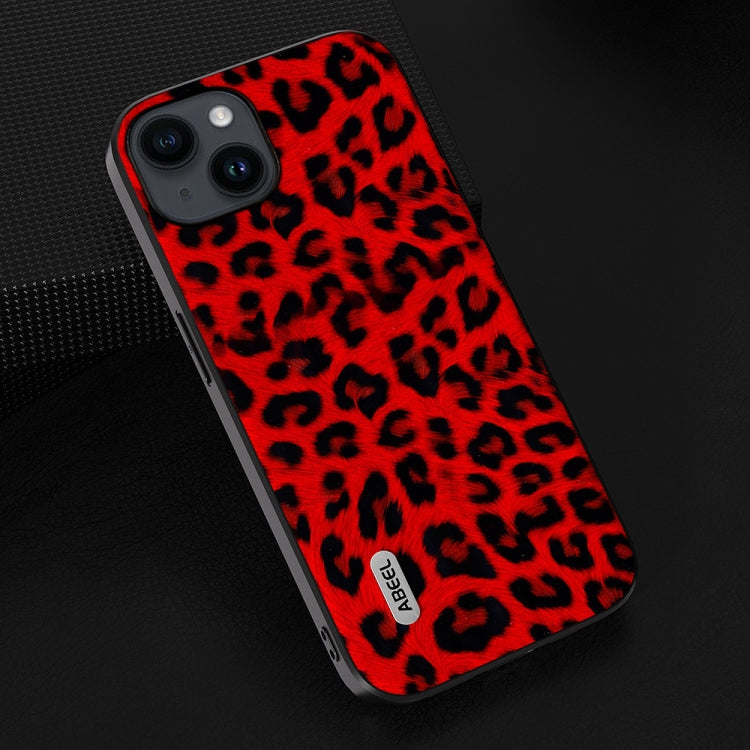 For iPhone 14 ABEEL Black Edge Leopard Phone Case(Red Leopard)