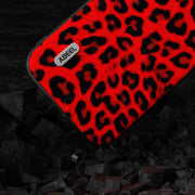 For iPhone 14 ABEEL Black Edge Leopard Phone Case(Red Leopard)