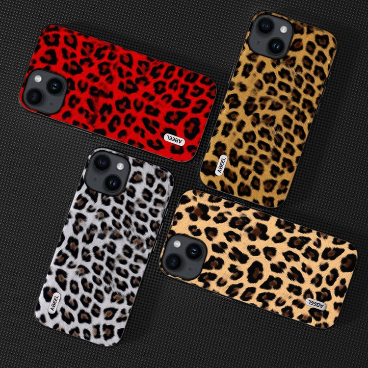 For iPhone 14 ABEEL Black Edge Leopard Phone Case(Red Leopard)