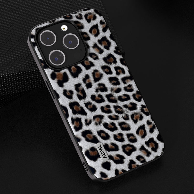 For iPhone 14 Pro Max ABEEL Black Edge Leopard Phone Case(Silver Leopard)