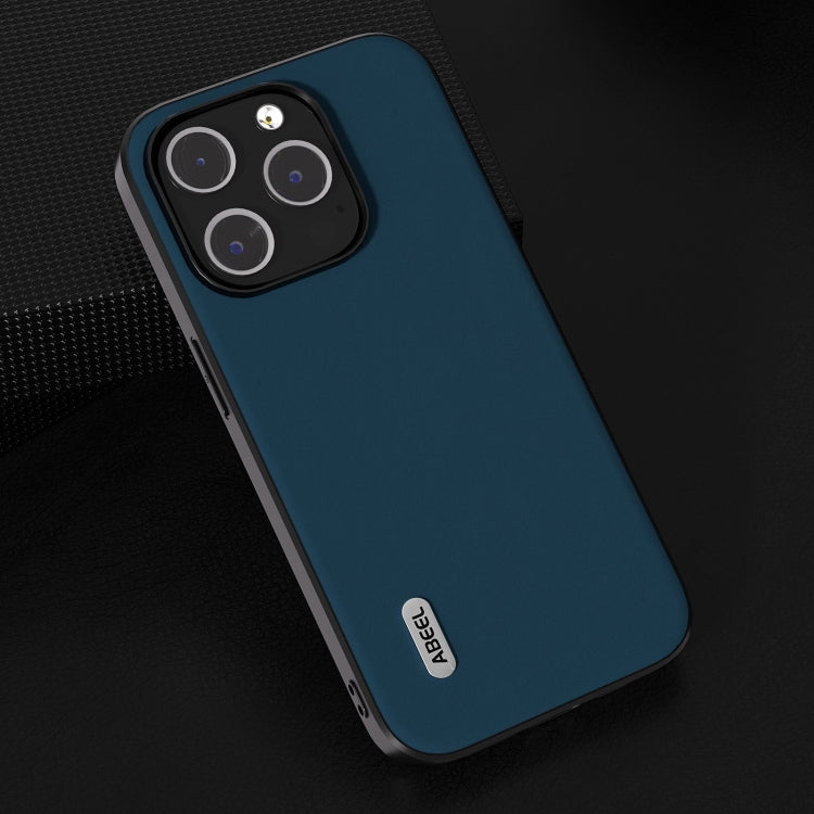 For iPhone 15 Pro ABEEL Genuine Leather Silky Soft Black Edge Phone Case(Blue)