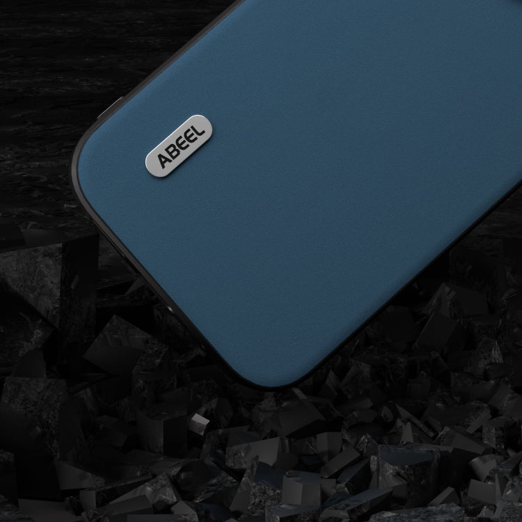For iPhone 15 Pro ABEEL Genuine Leather Silky Soft Black Edge Phone Case(Blue)