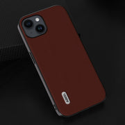 For iPhone 15 ABEEL Genuine Leather Silky Soft Black Edge Phone Case(Coffee)