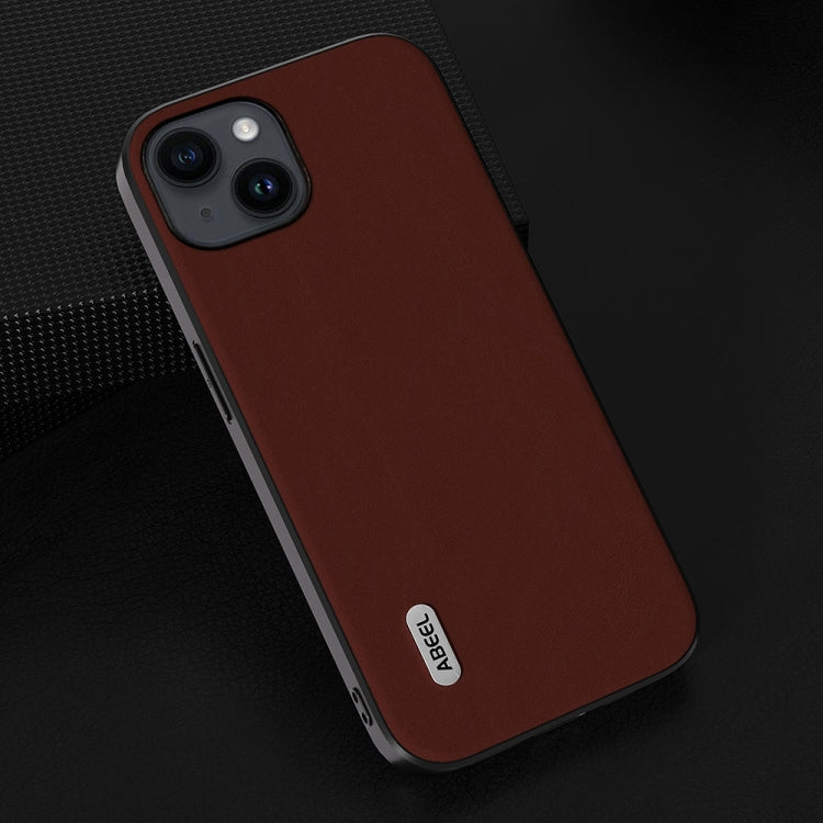 For iPhone 15 ABEEL Genuine Leather Silky Soft Black Edge Phone Case(Coffee)