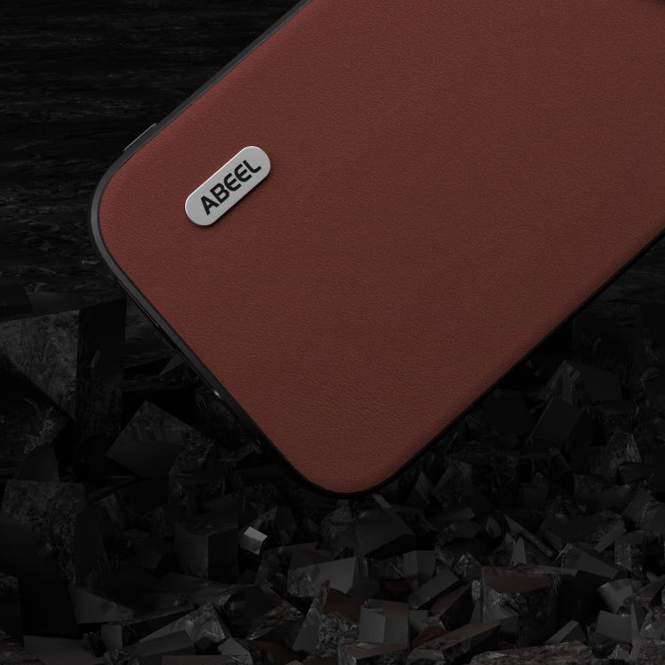 For iPhone 15 ABEEL Genuine Leather Silky Soft Black Edge Phone Case(Coffee)