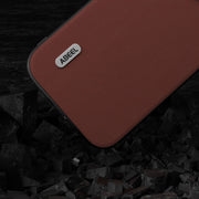 For iPhone 15 ABEEL Genuine Leather Silky Soft Black Edge Phone Case(Coffee)