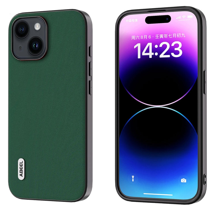 For iPhone 14 Plus ABEEL Genuine Leather Silky Soft Black Edge Phone Case(Green)