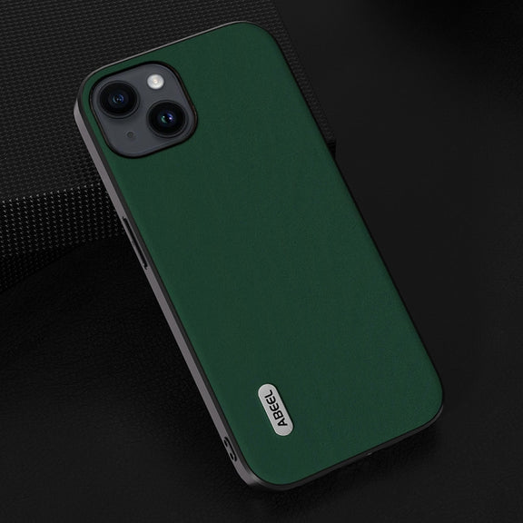 For iPhone 14 Plus ABEEL Genuine Leather Silky Soft Black Edge Phone Case(Green)