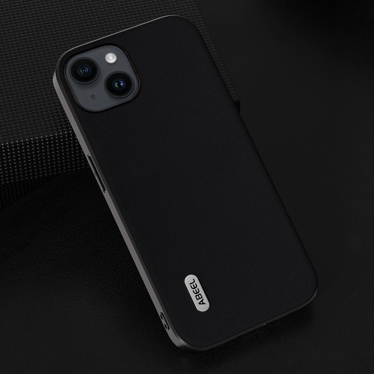 For iPhone 14 ABEEL Genuine Leather Silky Soft Black Edge Phone Case(Black)