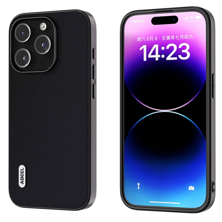 For iPhone 14 Pro ABEEL Genuine Leather Silky Soft Black Edge Phone Case(Black)