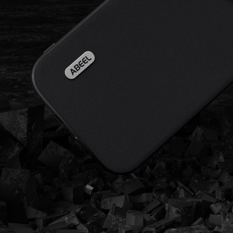 For iPhone 14 Pro Max ABEEL Genuine Leather Silky Soft Black Edge Phone Case(Black)