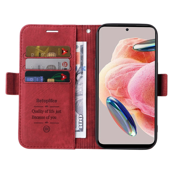 For Xiaomi Redmi Note 12 4G Global BETOPNICE Dual-side Buckle Leather Phone Case(Red)